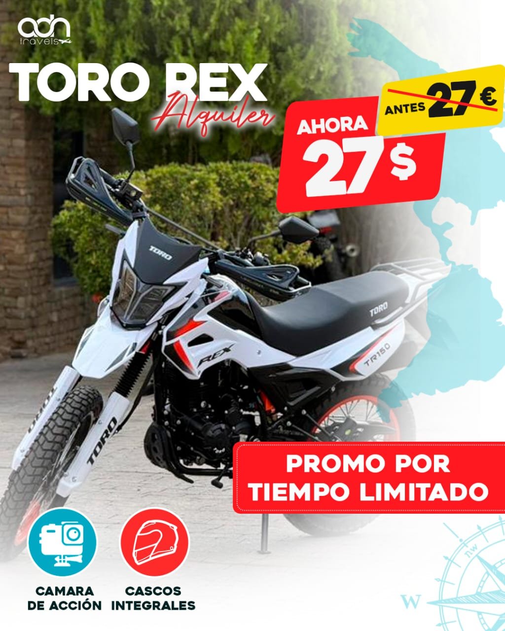 Moto Toro Rex disponible para alquilar